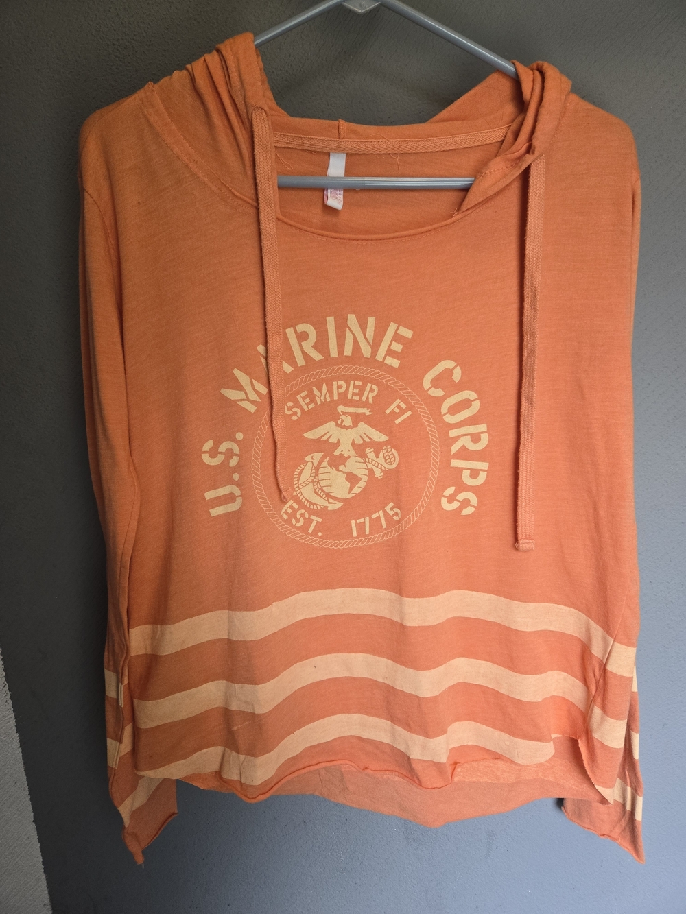 MV Sport Orange U.S. Marine Corps Hooded Sweater with Cream Stripes